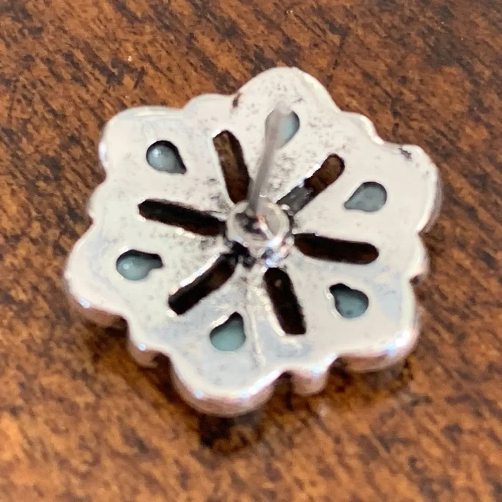 Turquoise Blue Flower Cluster Work Stud Earrings
